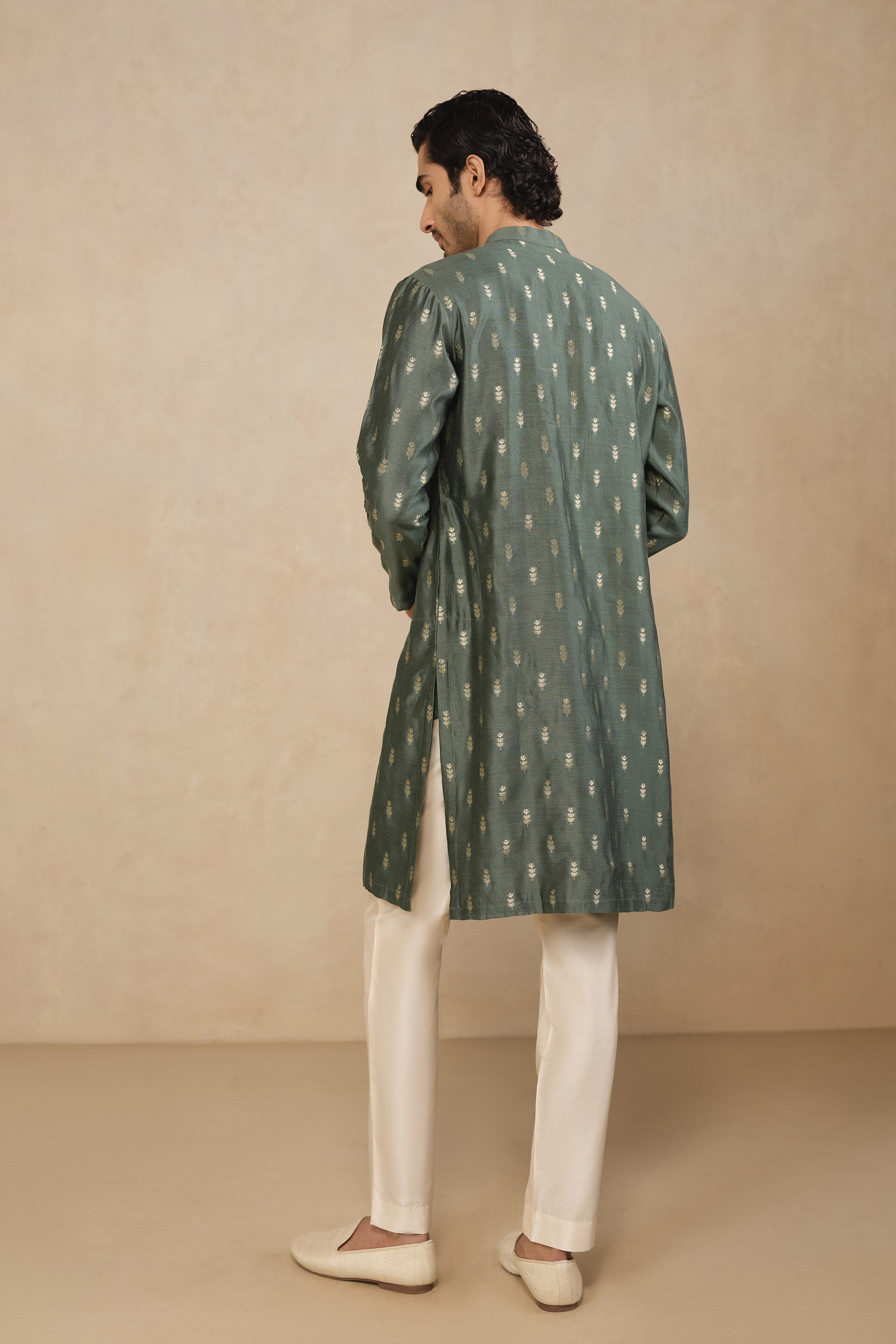 Aryam Woven Benarasi Kurta - Emrald Green
